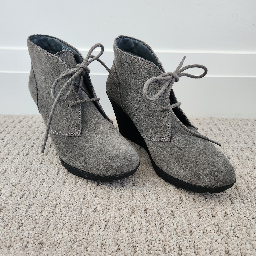 White Mountain Gray Suede Ankle Booties